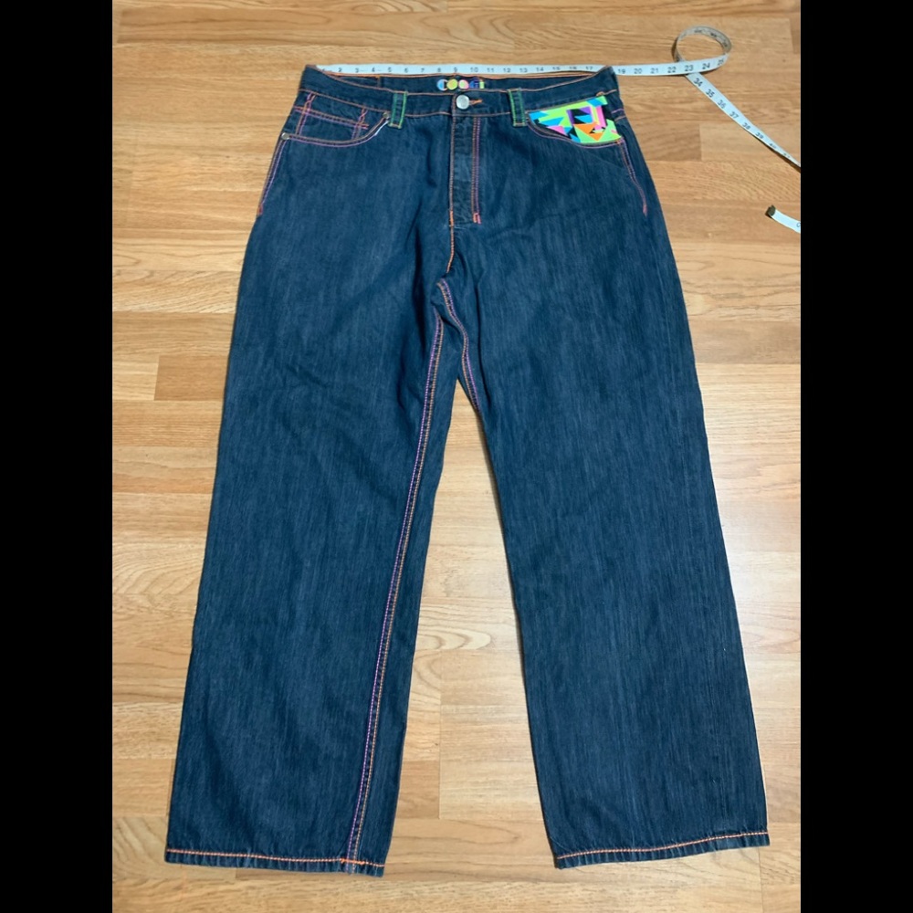 Mens Vintage Coogi Jeans Loose Straight Denim Colorful Embroidery 40x34